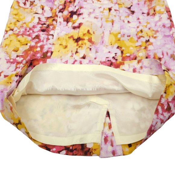 Ann Taylor Loft Floral Petite Pencil Skirt Womens 0P Lined Side Zip Pink Yellow - Picture 6 of 16